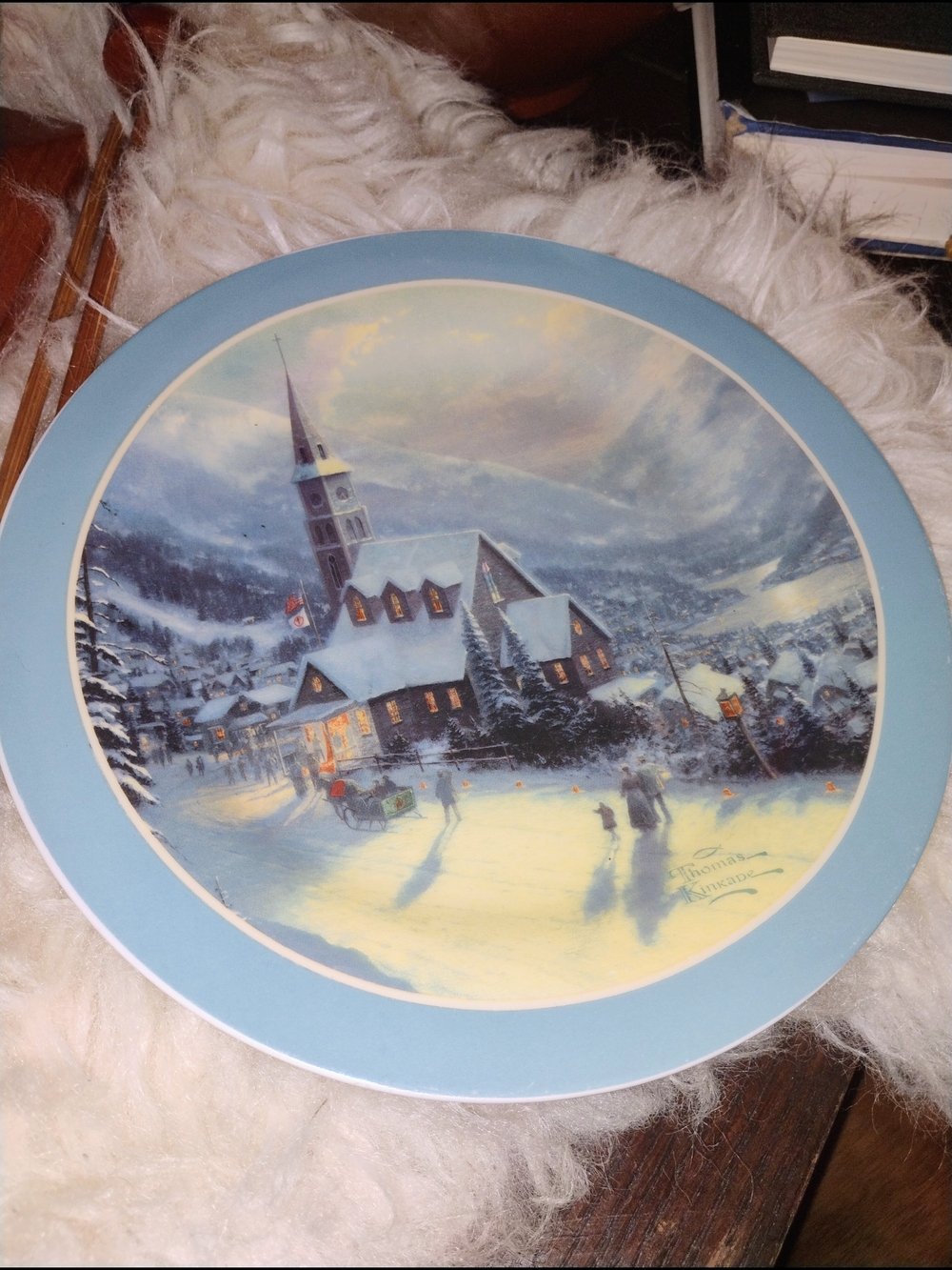 Thomas Kinkade Christmas Collector Plate | Winter Church & Ice Skatin